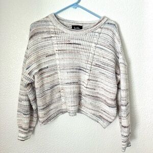By & by Sweater Women’s XL White Striped Crew Neck Lightly Cropped Pullover